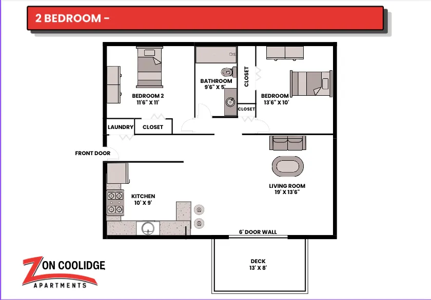 2 Bedroom 2D Floor Plan — Z on Coolidge